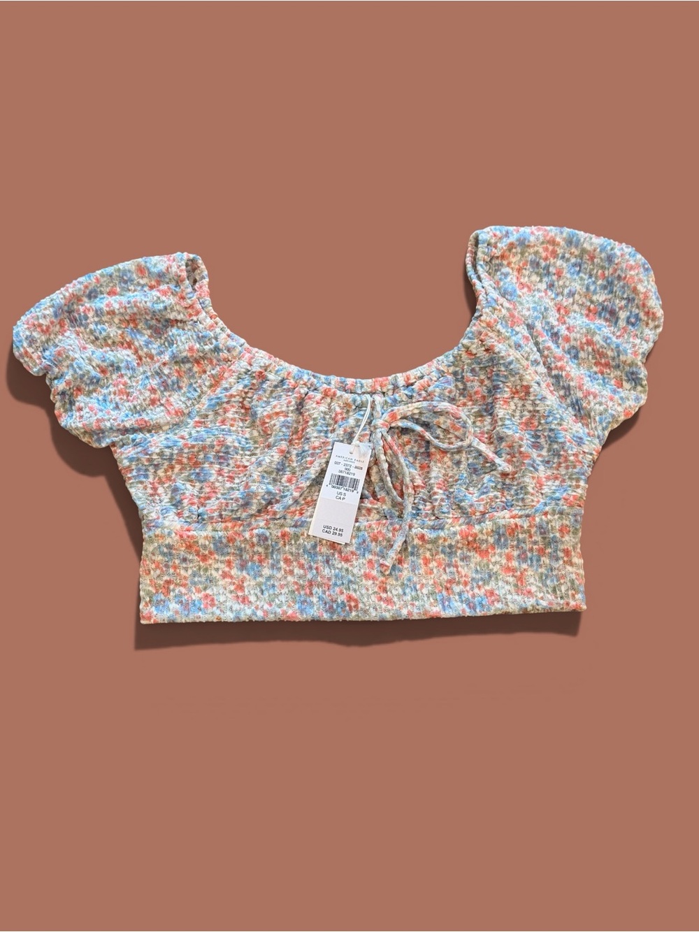 American Eagle Outfitters Pastel Floral Smocked Puff Sleeve Crop Top NWT Small